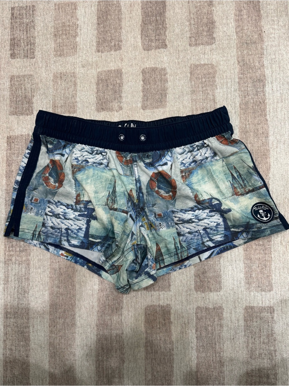 Salt Life Women's Nautical Print Swim Coverup Shorts - Teal, Navy, Cream